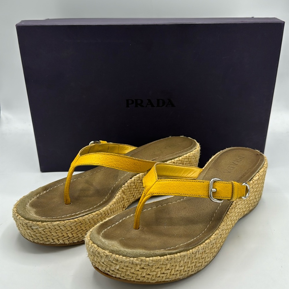 Prada Cinghiale Straw Sandal